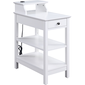 bowery hill contemporary side table with usb charging dock in white