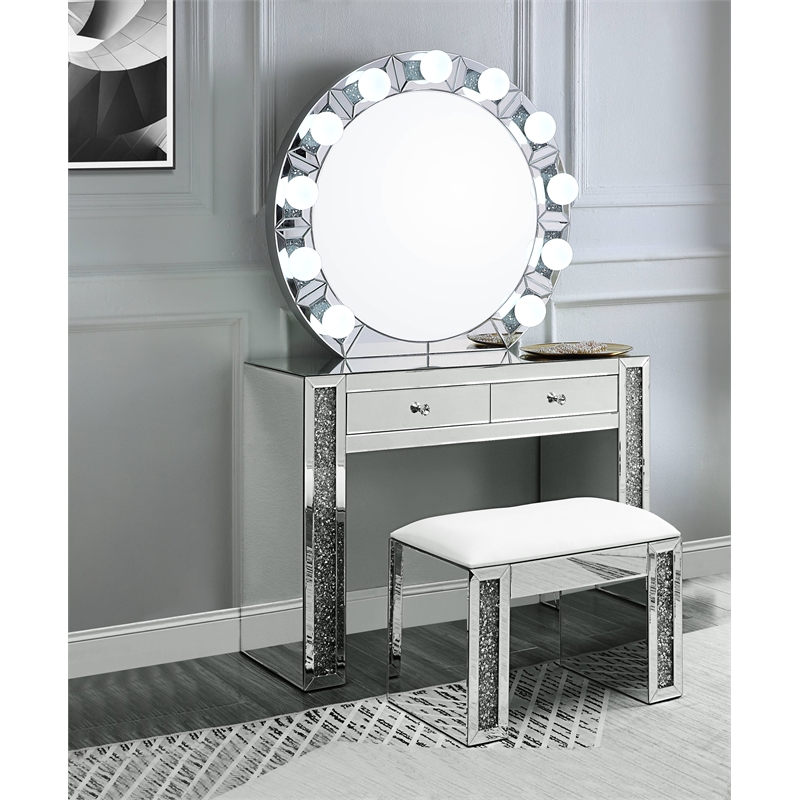 Bowery Hill Contemporary Table Mirror in Mirrored and Faux Diamonds