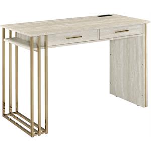 bowery hill contemporary vanity desk in antique white & gold finish