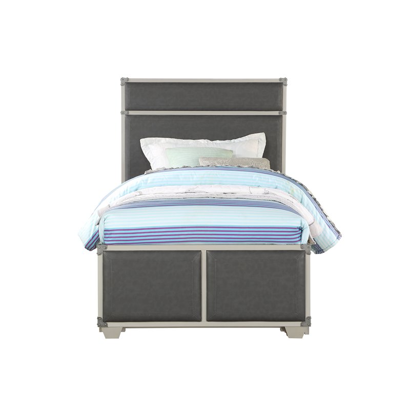 Bowery Hill Modern Twin Bed in Gray Faux Leather & Gray