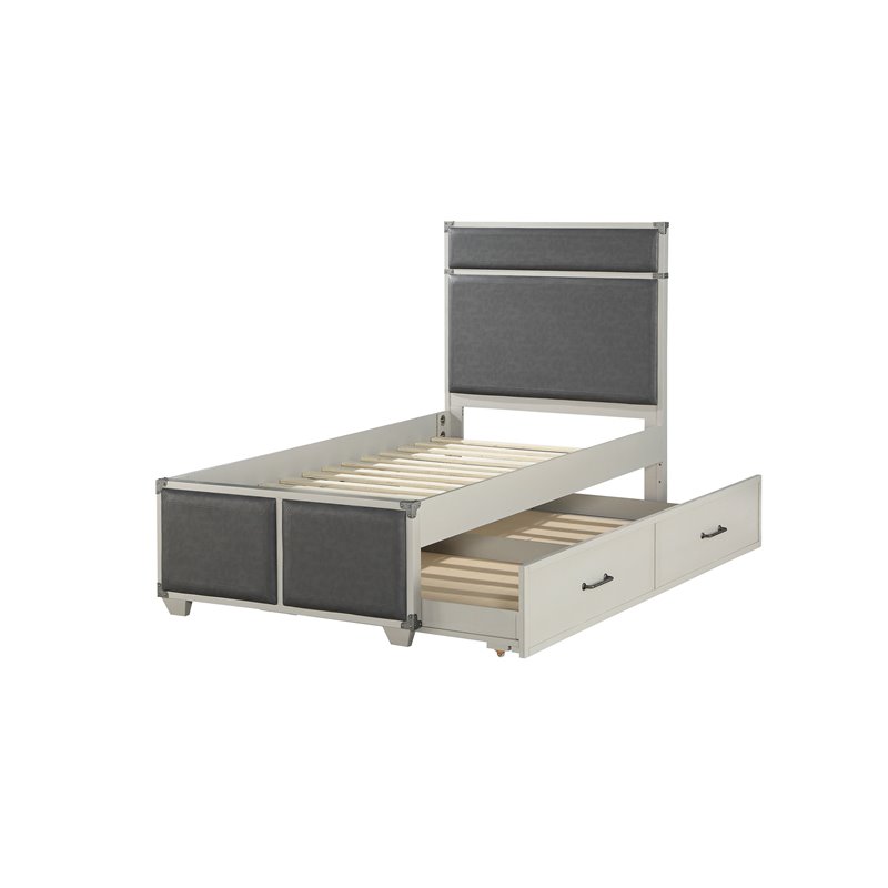 Bowery Hill Modern Twin Bed in Gray Faux Leather & Gray
