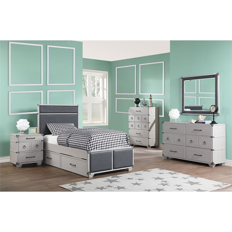 Bowery Hill Modern Twin Bed in Gray Faux Leather & Gray