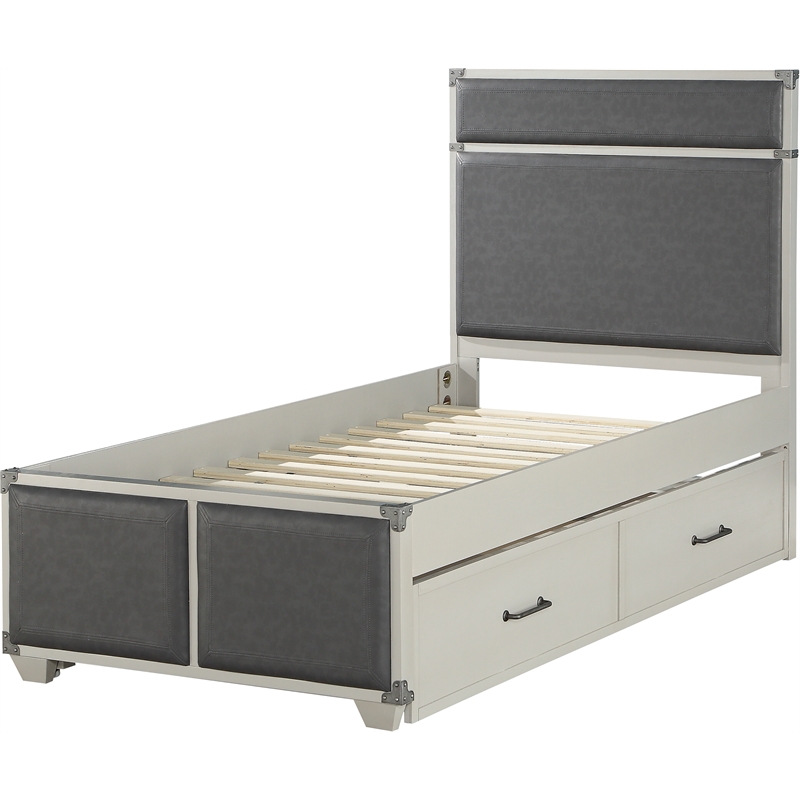 Bowery Hill Modern Twin Bed in Gray Faux Leather & Gray
