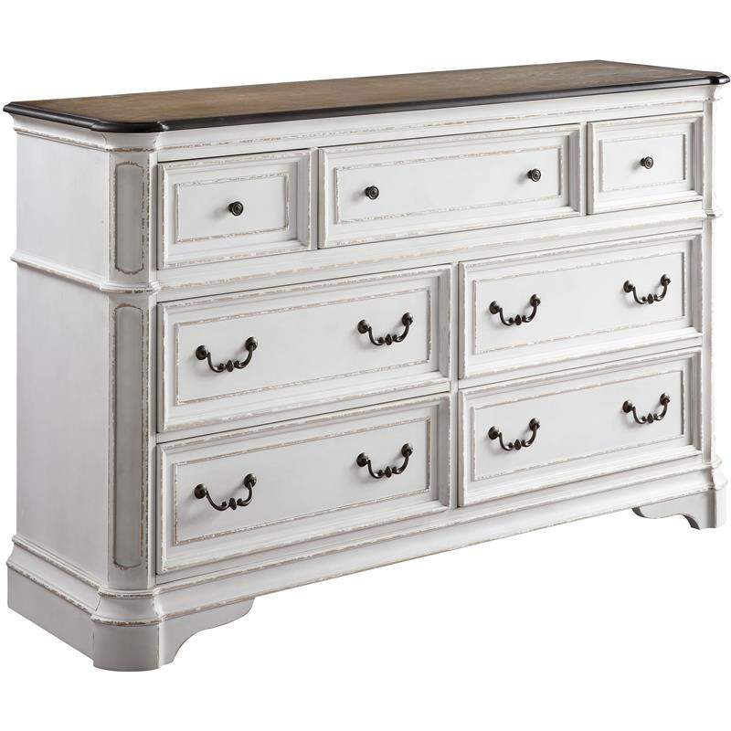 Bowery Hill Modern Dresser in Antique White & Oak Finish