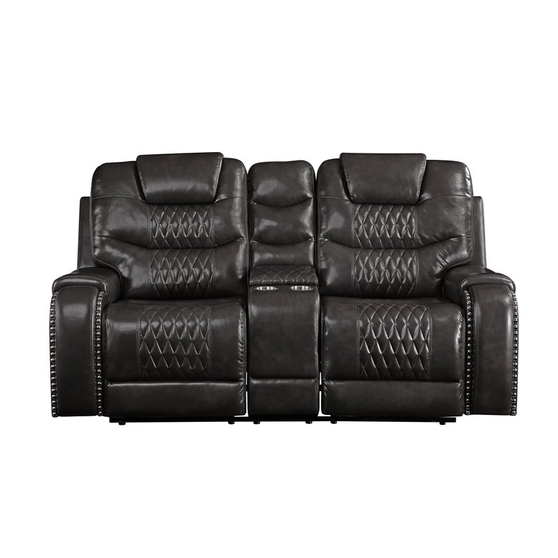 Bowery Hill Contemporary Loveseat with Console in Magnetite PU