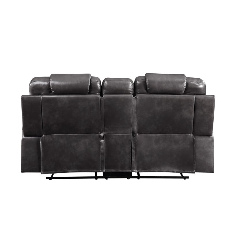 Bowery Hill Contemporary Loveseat with Console in Magnetite PU