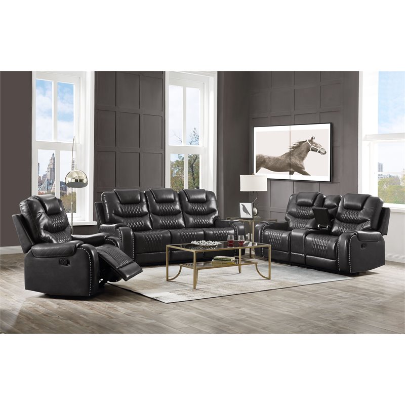 Bowery Hill Contemporary Loveseat with Console in Magnetite PU