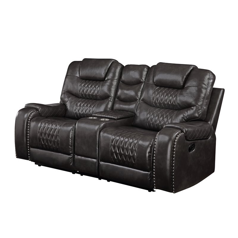 Bowery Hill Contemporary Loveseat with Console in Magnetite PU