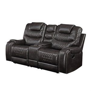 bowery hill contemporary loveseat with console in magnetite pu
