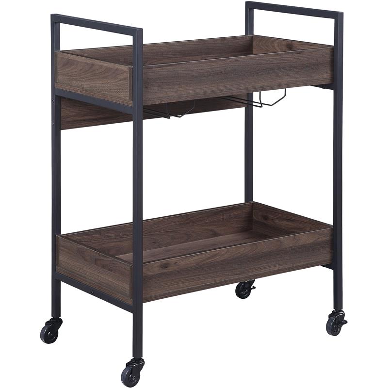Bowery Hill Modern Serving Cart in Walnut & Black Finish