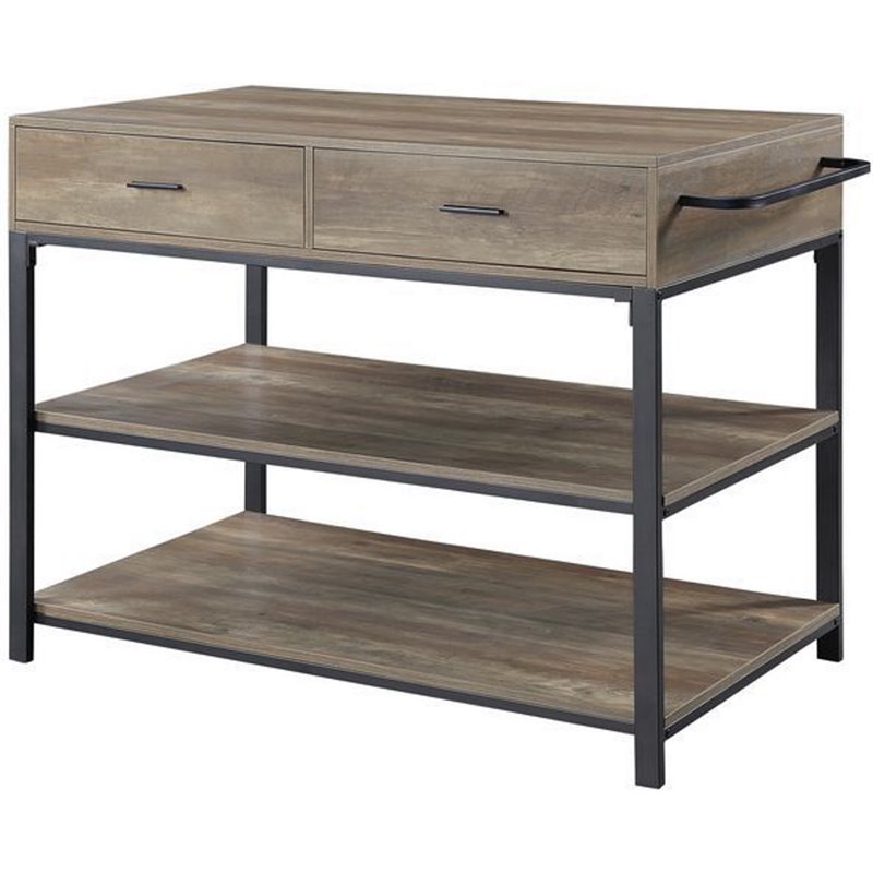 Bowery Hill Contemporary Kitchen Island in Rustic Oak & Black Finish