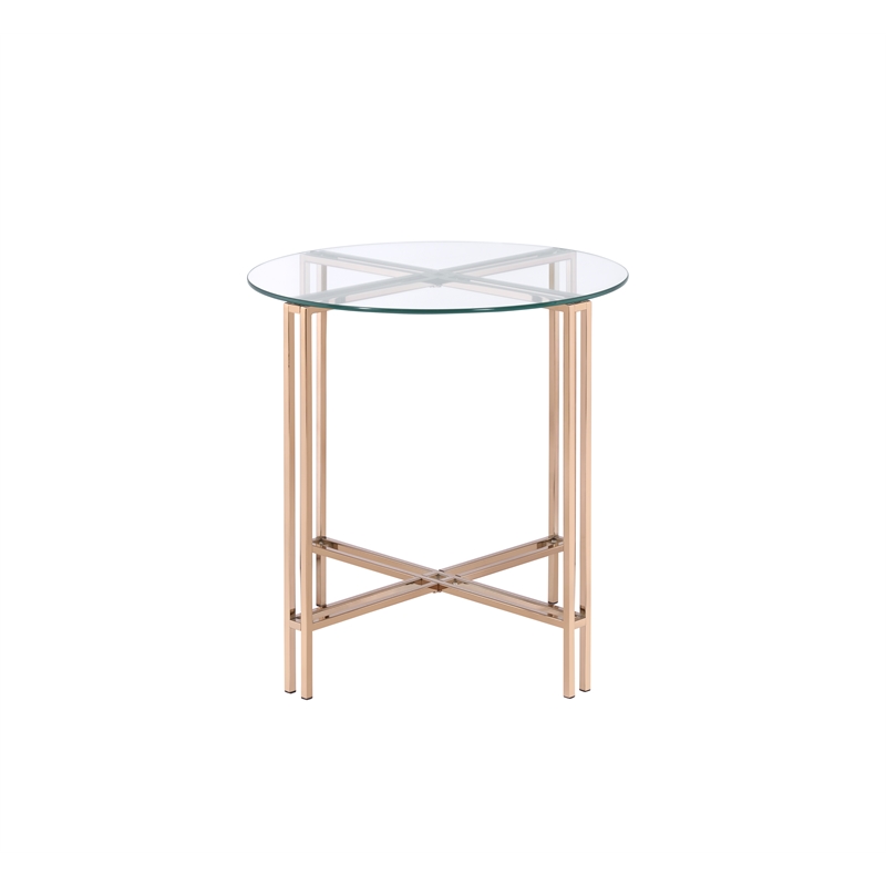 Bowery Hill Contemporary End Table in Gold and Champagne Finish