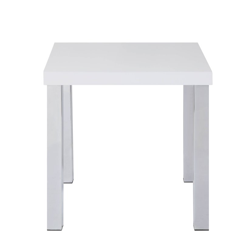 Bowery Hill Contemporary End Table in White High Gloss & Chrome