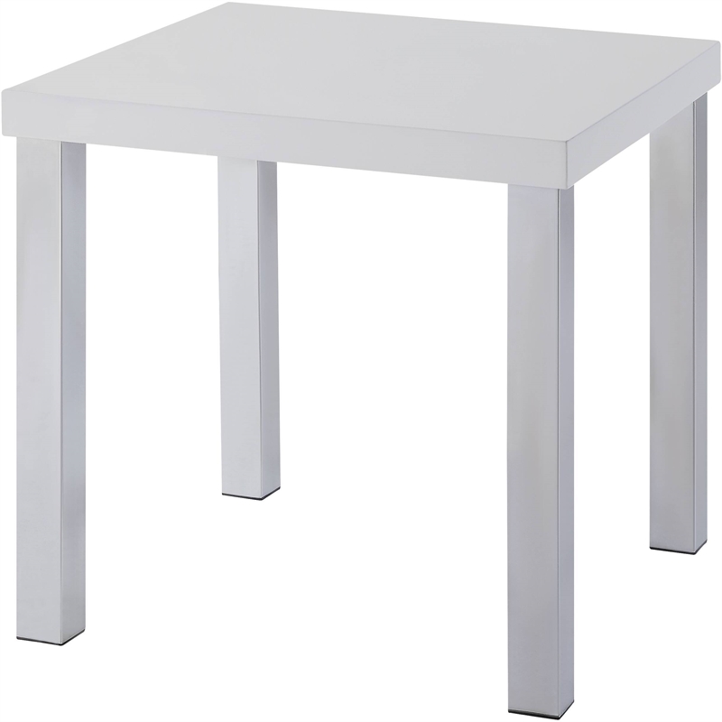 Bowery Hill Contemporary End Table in White High Gloss & Chrome