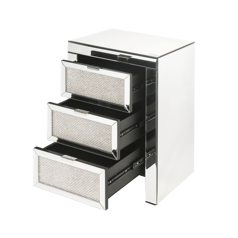 Bowery Hill Contemporary Nightstand in Mirrored & Faux Diamonds