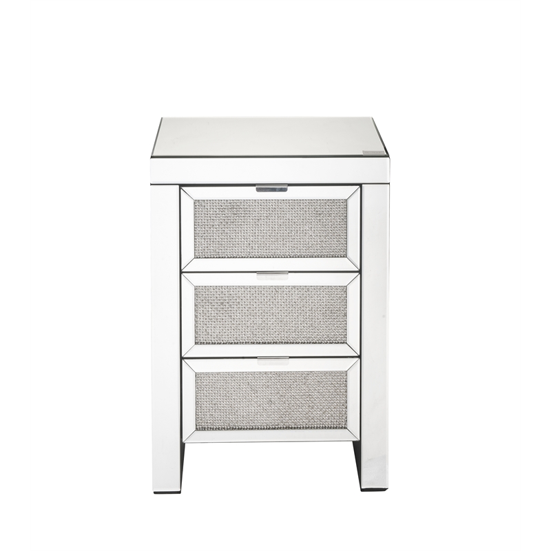 Bowery Hill Contemporary Nightstand in Mirrored & Faux Diamonds
