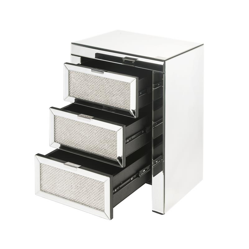 Bowery Hill Contemporary Nightstand in Mirrored & Faux Diamonds