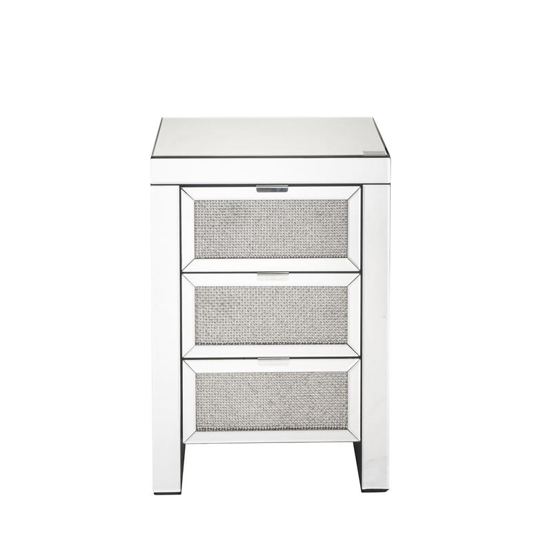Bowery Hill Contemporary Nightstand in Mirrored & Faux Diamonds