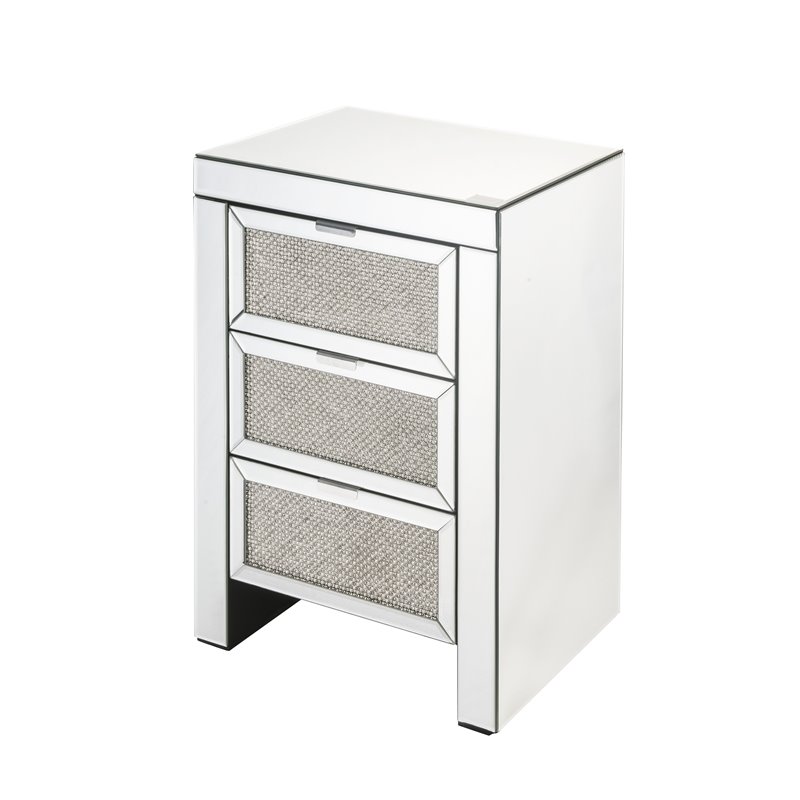 Bowery Hill Contemporary Nightstand in Mirrored & Faux Diamonds
