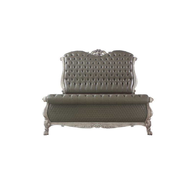 Bowery Hill Contemporary Queen Bed in Vintage Bone White and PU