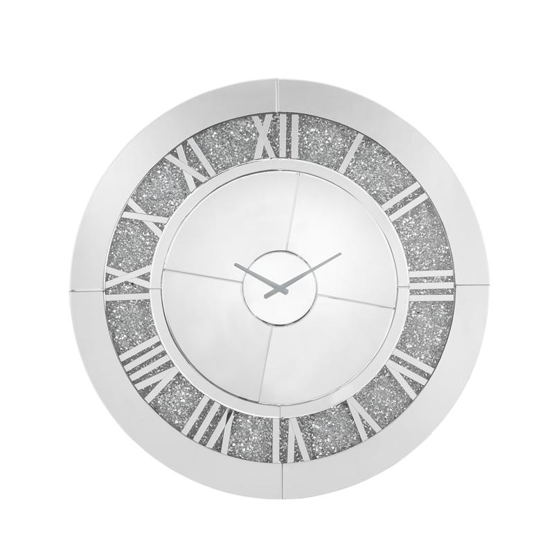 Bowery Hill Contemporary Wall Clock in Mirrored & Faux Diamonds