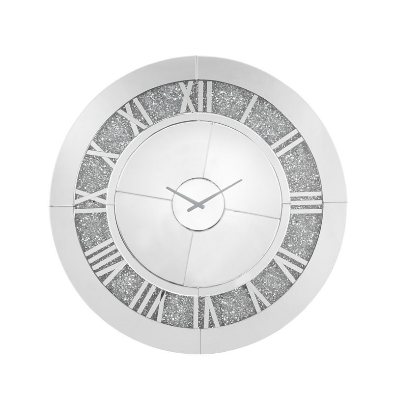 Bowery Hill Contemporary Wall Clock in Mirrored & Faux Diamonds