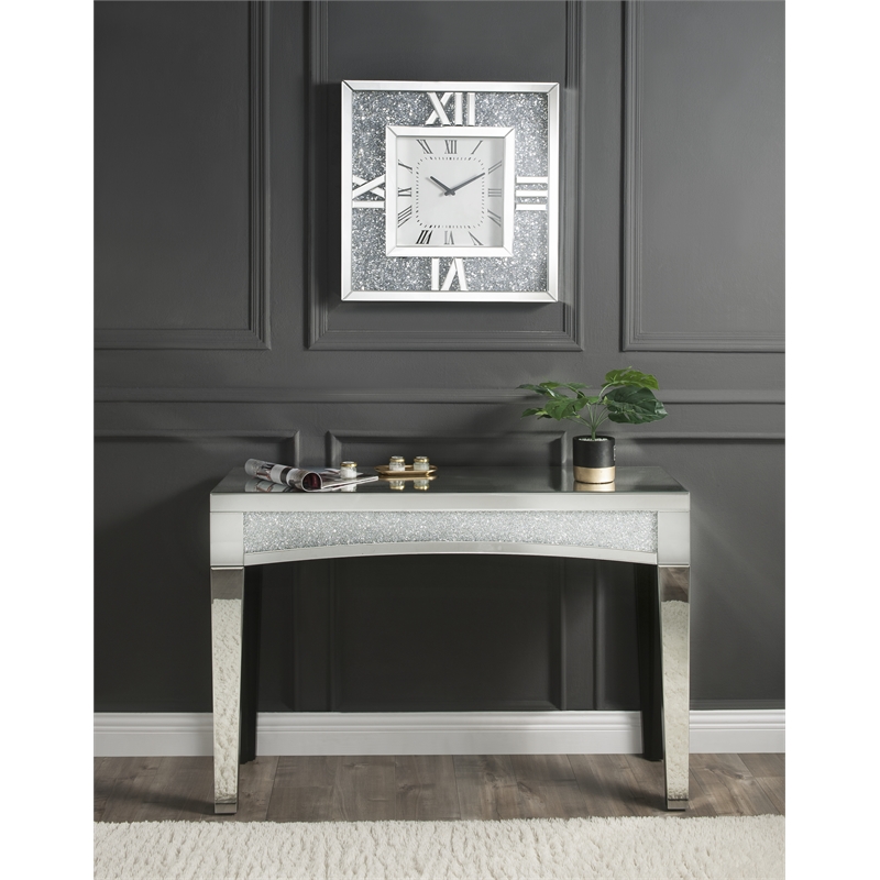 Bowery Hill Contemporary Wall Clock in Mirrored & Faux Diamonds