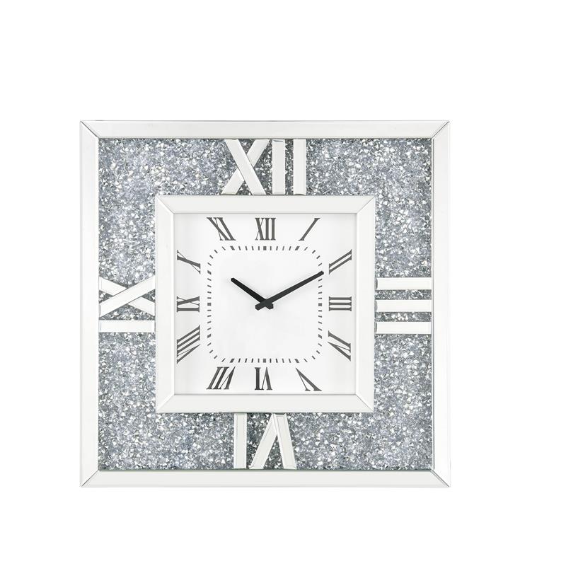 Bowery Hill Contemporary Wall Clock in Mirrored & Faux Diamonds
