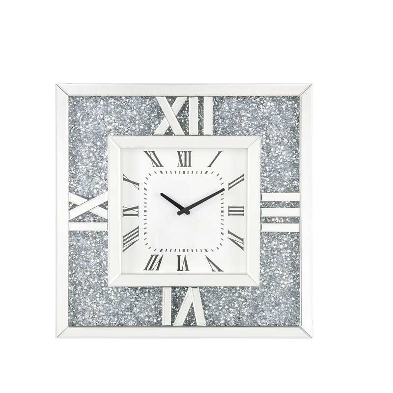 Bowery Hill Contemporary Wall Clock in Mirrored & Faux Diamonds