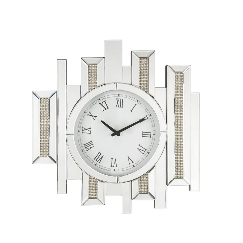 Bowery Hill Contemporary Wall Clock in Mirrored & Faux Diamonds