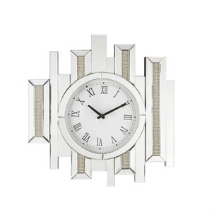 bowery hill contemporary wall clock in mirrored & faux diamonds
