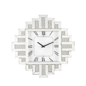 bowery hill contemporary wall clock in mirrored & faux diamonds