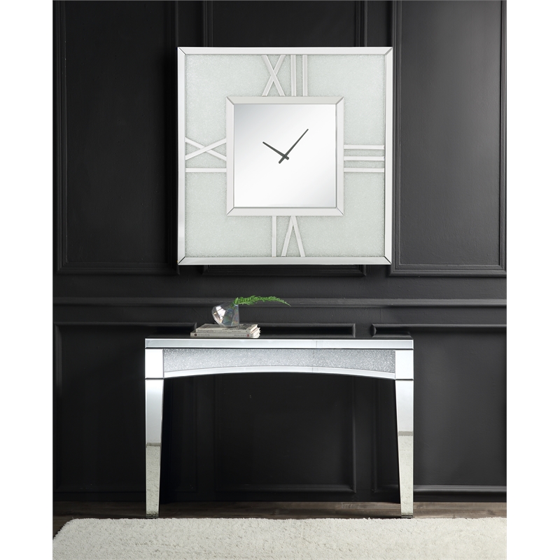 Bowery Hill Contemporary Wall Clock in Mirrored & Faux Diamonds