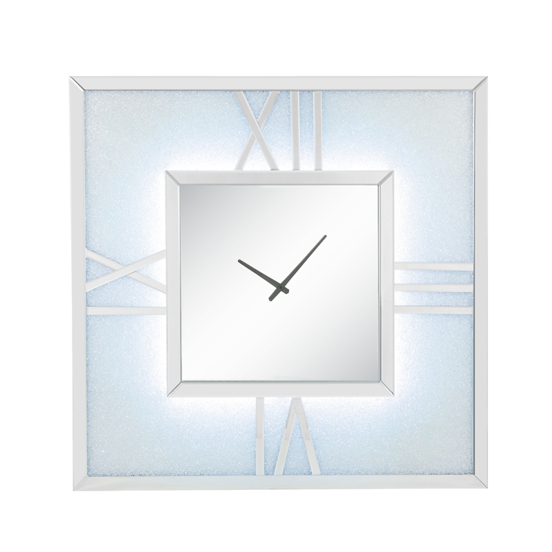Bowery Hill Contemporary Wall Clock in Mirrored & Faux Diamonds