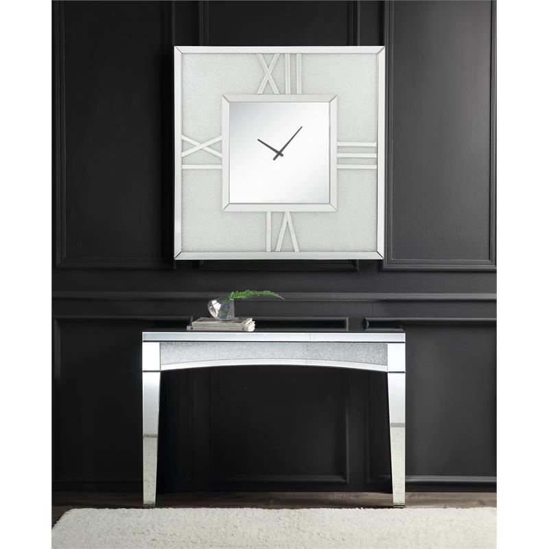 Bowery Hill Contemporary Wall Clock in Mirrored & Faux Diamonds