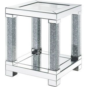 bowery hill contemporary end table in mirrored and faux diamonds