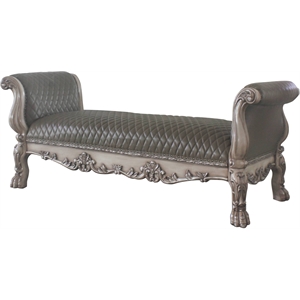 Bowery Hill Contemporary Bench in Vintage Bone White & Faux Leather