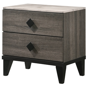 bowery hill rustic nightstand in faux marble and rustic gray oak