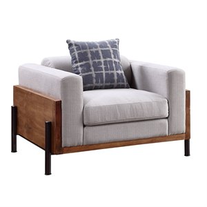 bowery hill contemporary chair with 1 pillow in fabric and walnut
