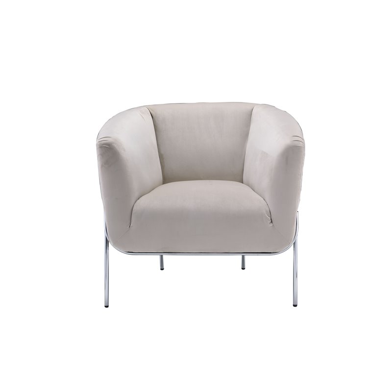 Bowery Hill Contemporary Accent Chair in Beige Velvet and Chrome