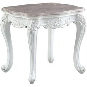 bowery hill contemporary end table in marble top and white finish