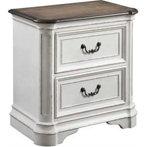 bowery hill modern nightstand in antique white & oak finish