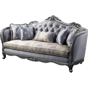 bowery hill traditional sofa with 5 pillows in fabric & platinum