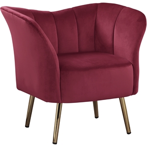 bowery hill transitional accent chair in burgundy velvet and gold