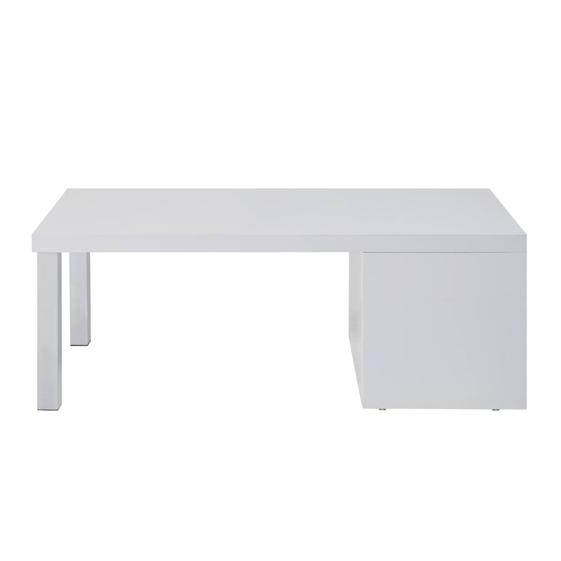 Bowery Hill Contemporary Coffee Table in White High Gloss & Chrome