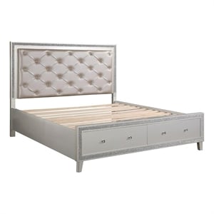 Bowery Hill Modern Wood/Faux Leather Eastern King Bed in Champagne Gray