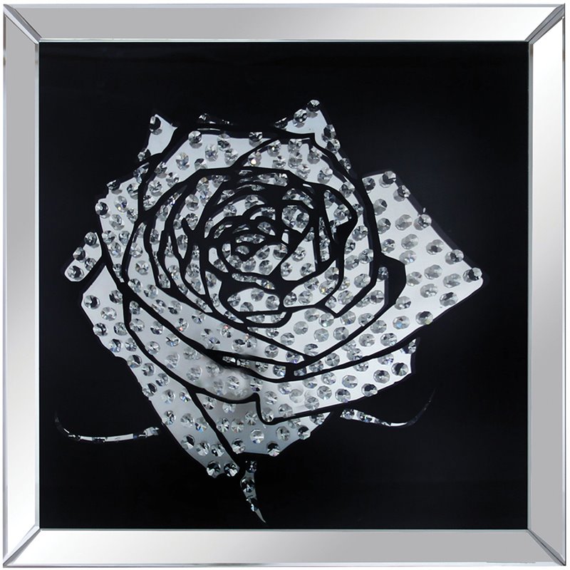 Bowery Hill Contemporary Mirrored Crystal Rose Wall Panel in Black