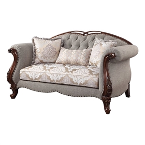 Bowery Hill Contemporary Fabric/Wood Loveseat with 3 Pillows in Gray