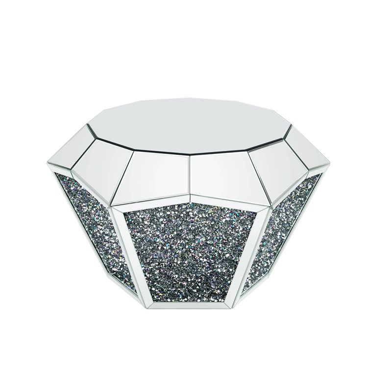 Bowery Hill Traditional Coffee Table in Mirrored and Faux Diamonds