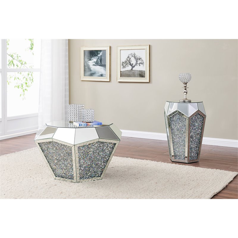 Bowery Hill Traditional Coffee Table in Mirrored and Faux Diamonds